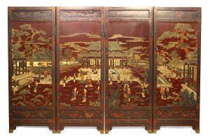 Chinese lacquered 4 fold screen 1