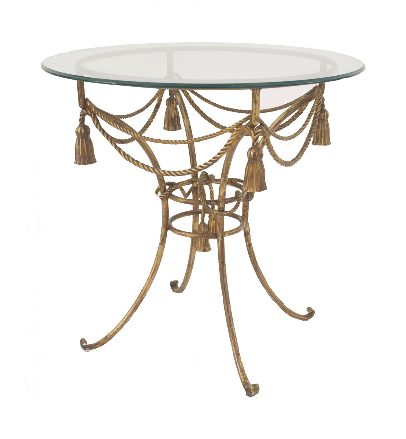 Italian Mid Century rope and tassel glass end table