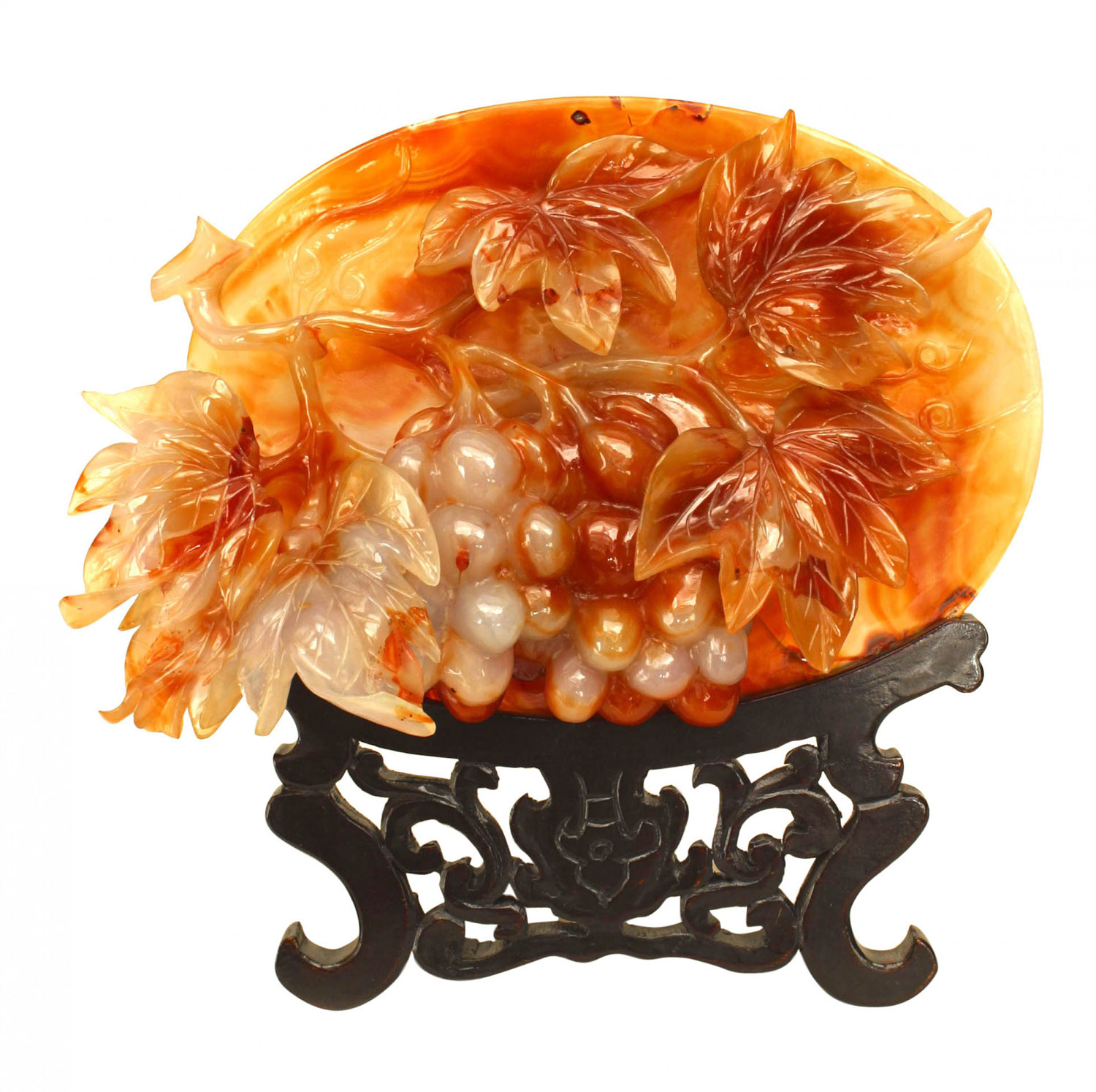 Chinese rust agate carved plate and stand