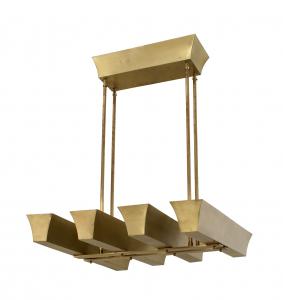 American mid century brass paneled chandelier