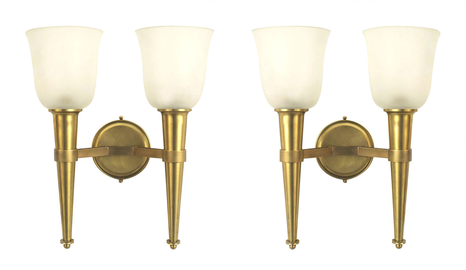 French mid century brass and glass wall sconces