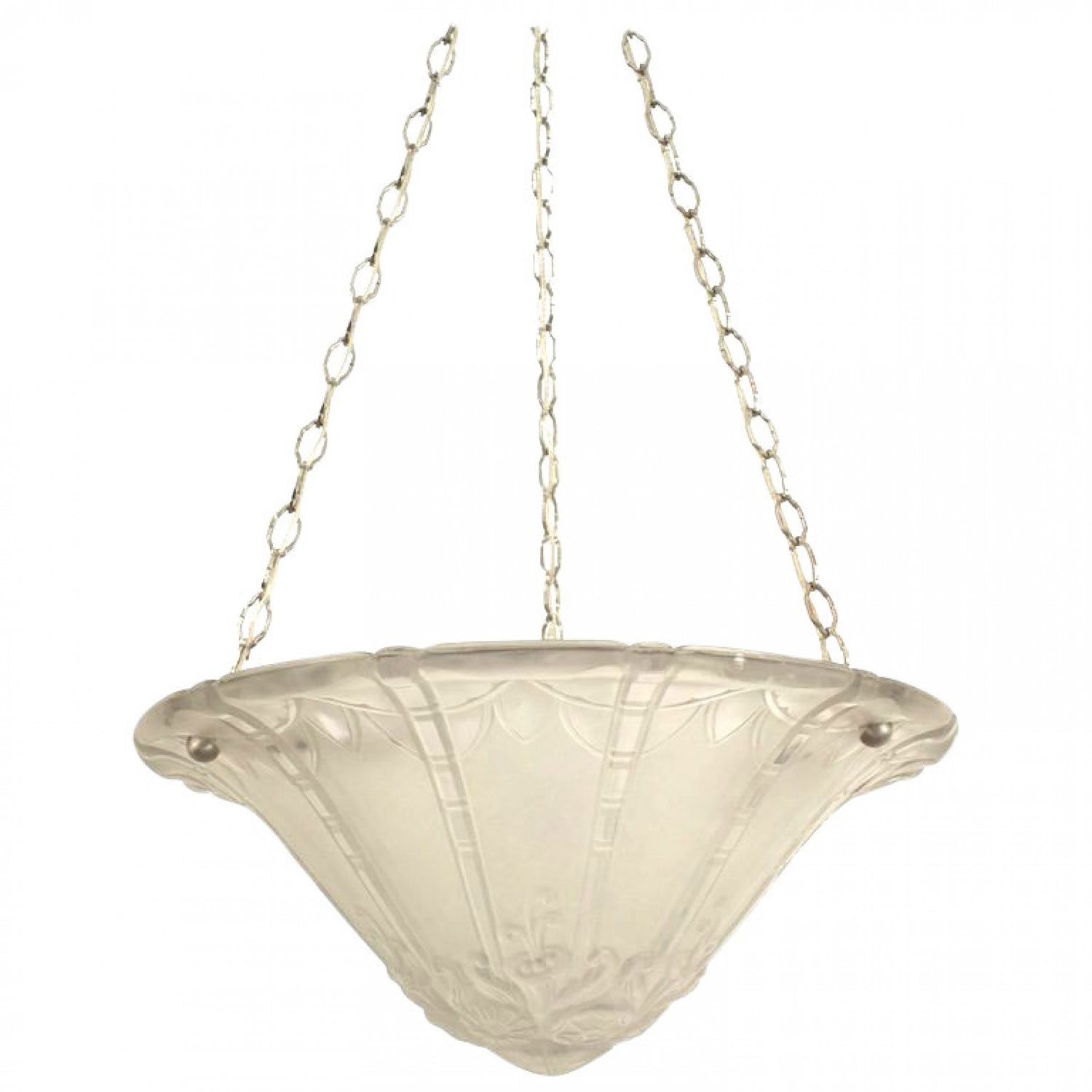 French art deco etched glass pendant chandelier 1