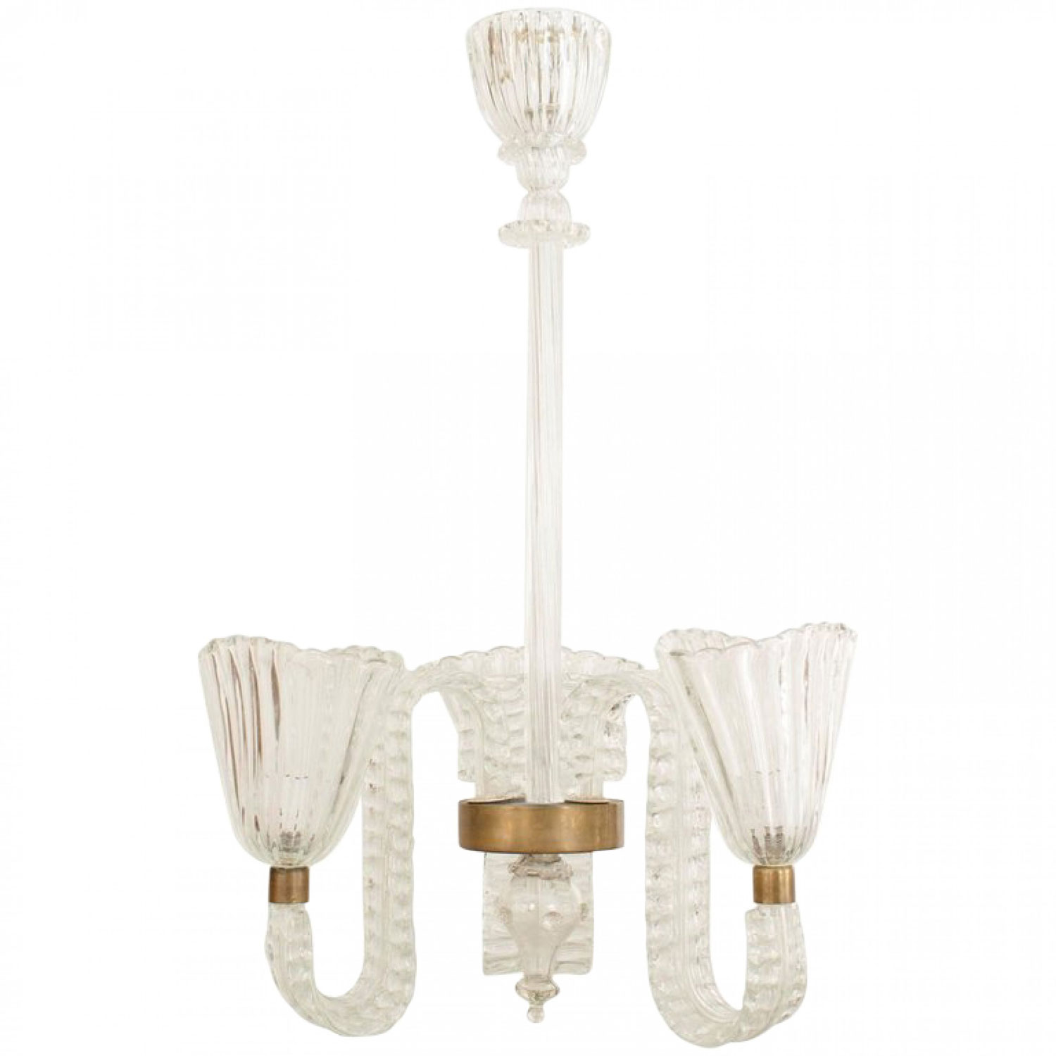 Italian Mid Century Glass Fluted Chandelier