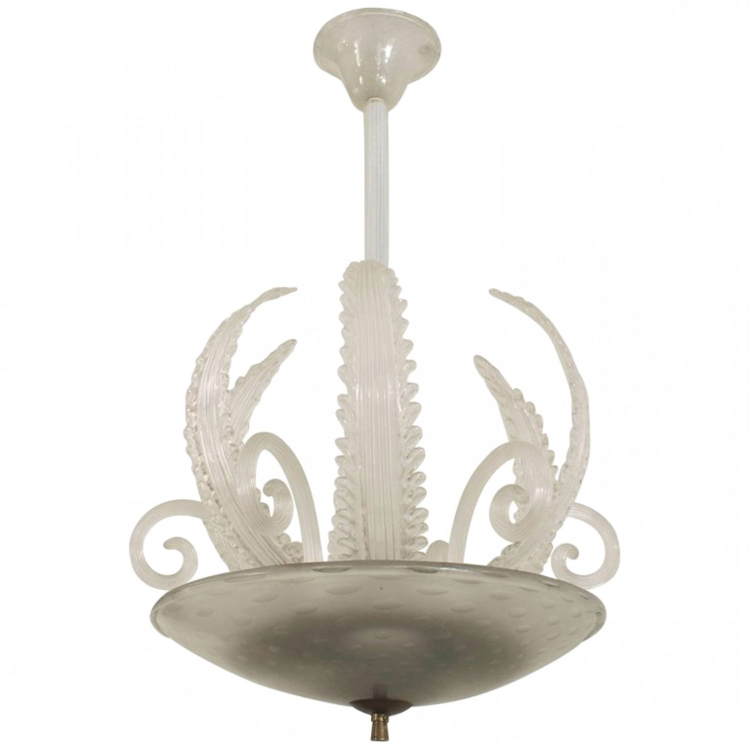 Italian Murano Frosted Glass Bowl and Feather Chandelier