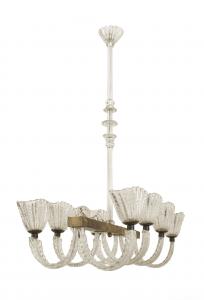 Italian Mid Century Metal and Glass Chandelier