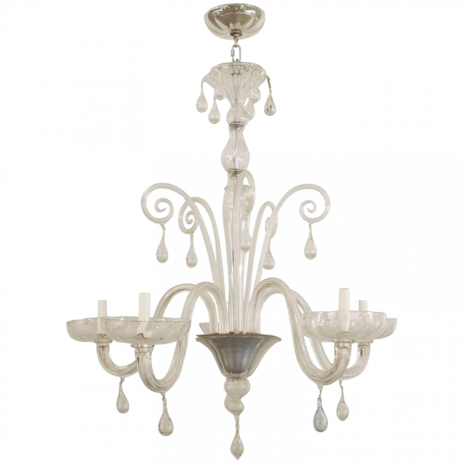 Italian mid century glass scroll chandelier 1