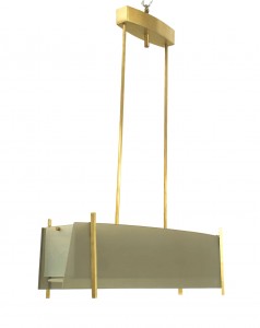 Italian modernist brass and frosted glass chandelier