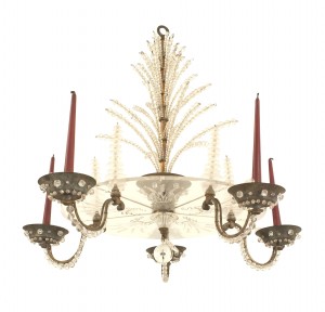 French Mid Century Bronze and Glass Chandelier