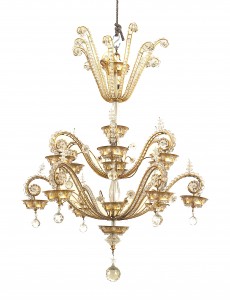 French mid century brass and crystal chandelier