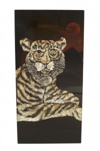French black lacquered tigers wall plaque