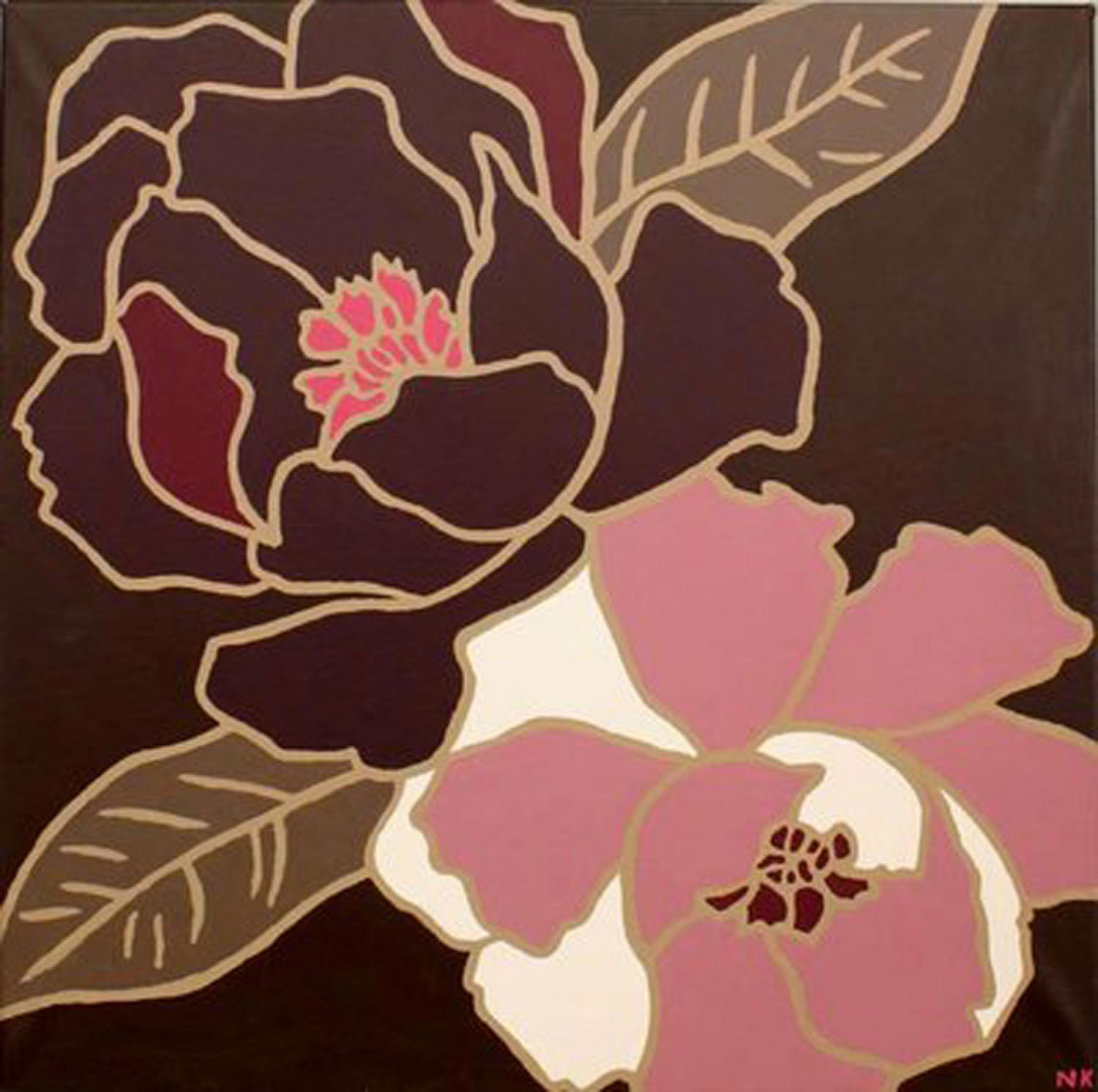 Close up painting of two magnolia blossoms