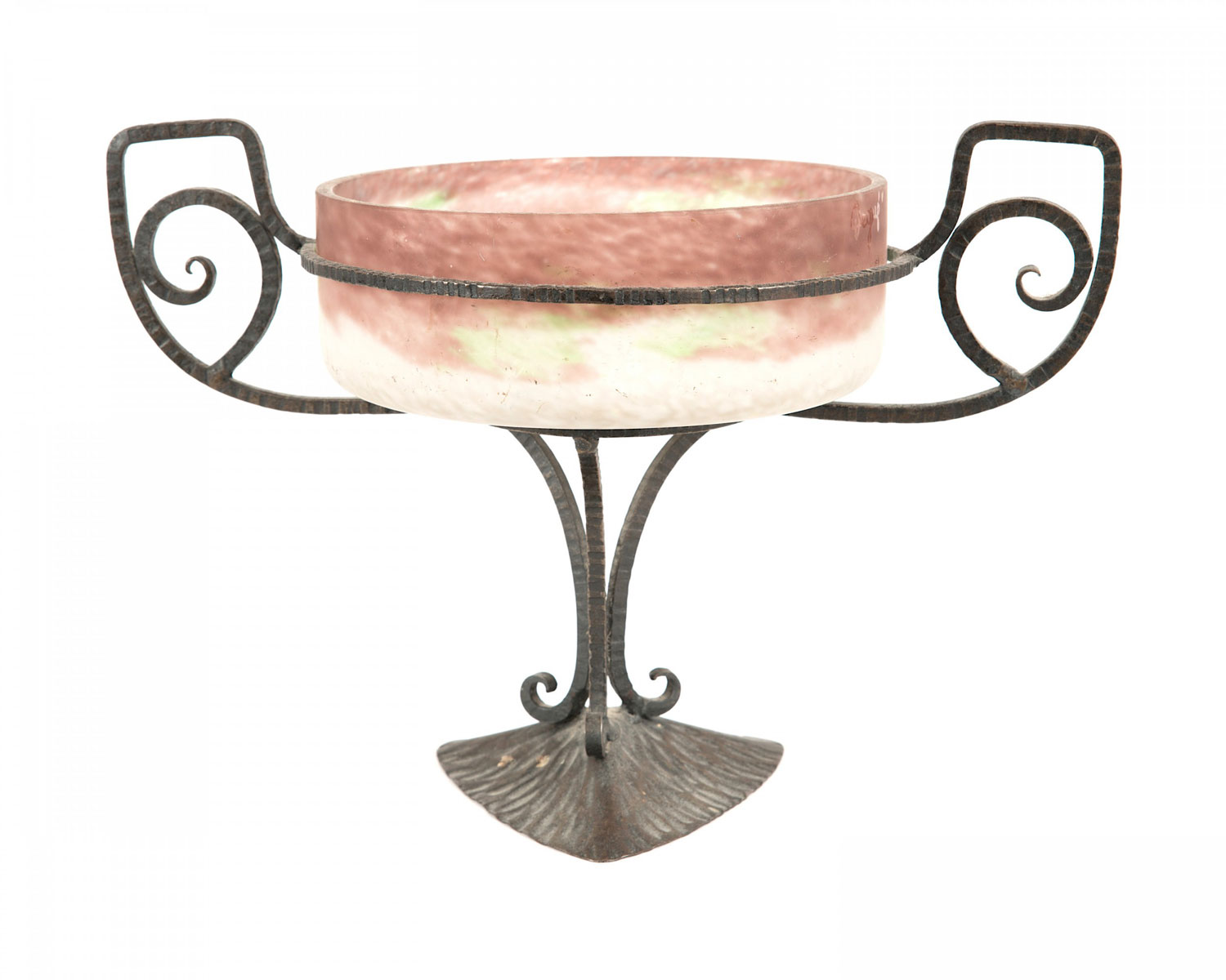 French art deco iron and glass compote