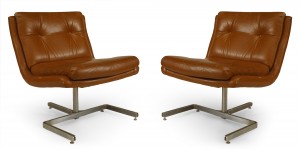 French post war brown leather side chairs