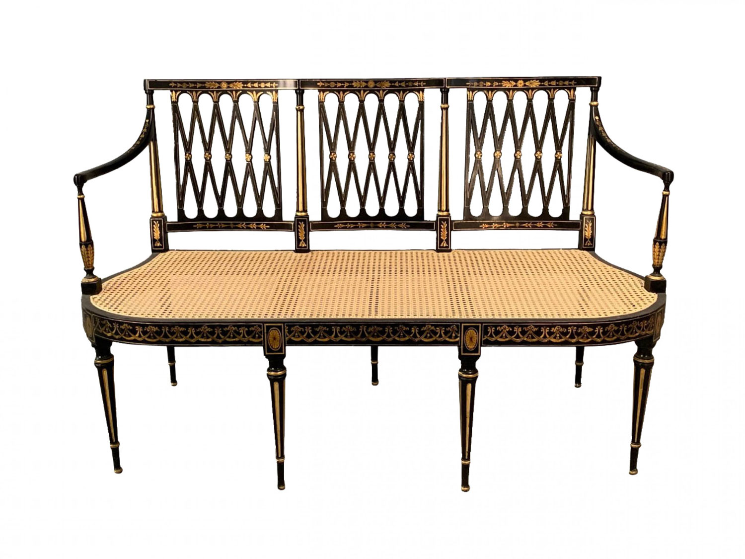 English sheraton lacquered loveseat