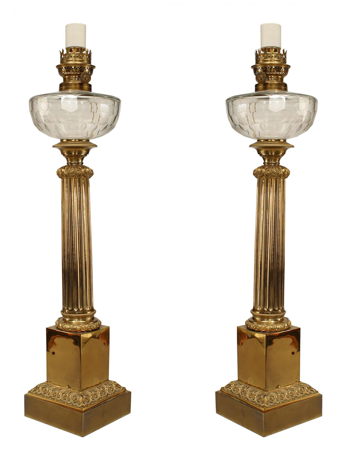 English victorian brass and crystal table lamps 1