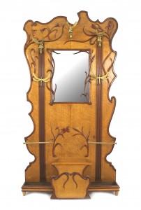 Art nouveau walnut hatrack umbrella stand