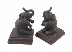 Pair of carved wooden elephant bookends