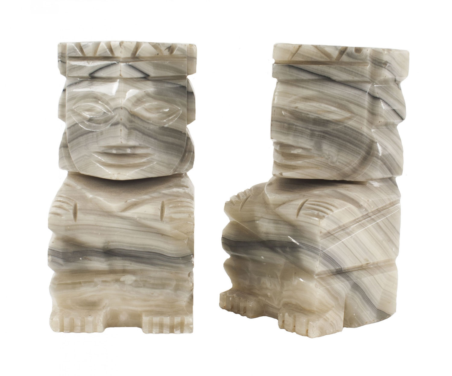Pair of carved stone aztec bookends 1