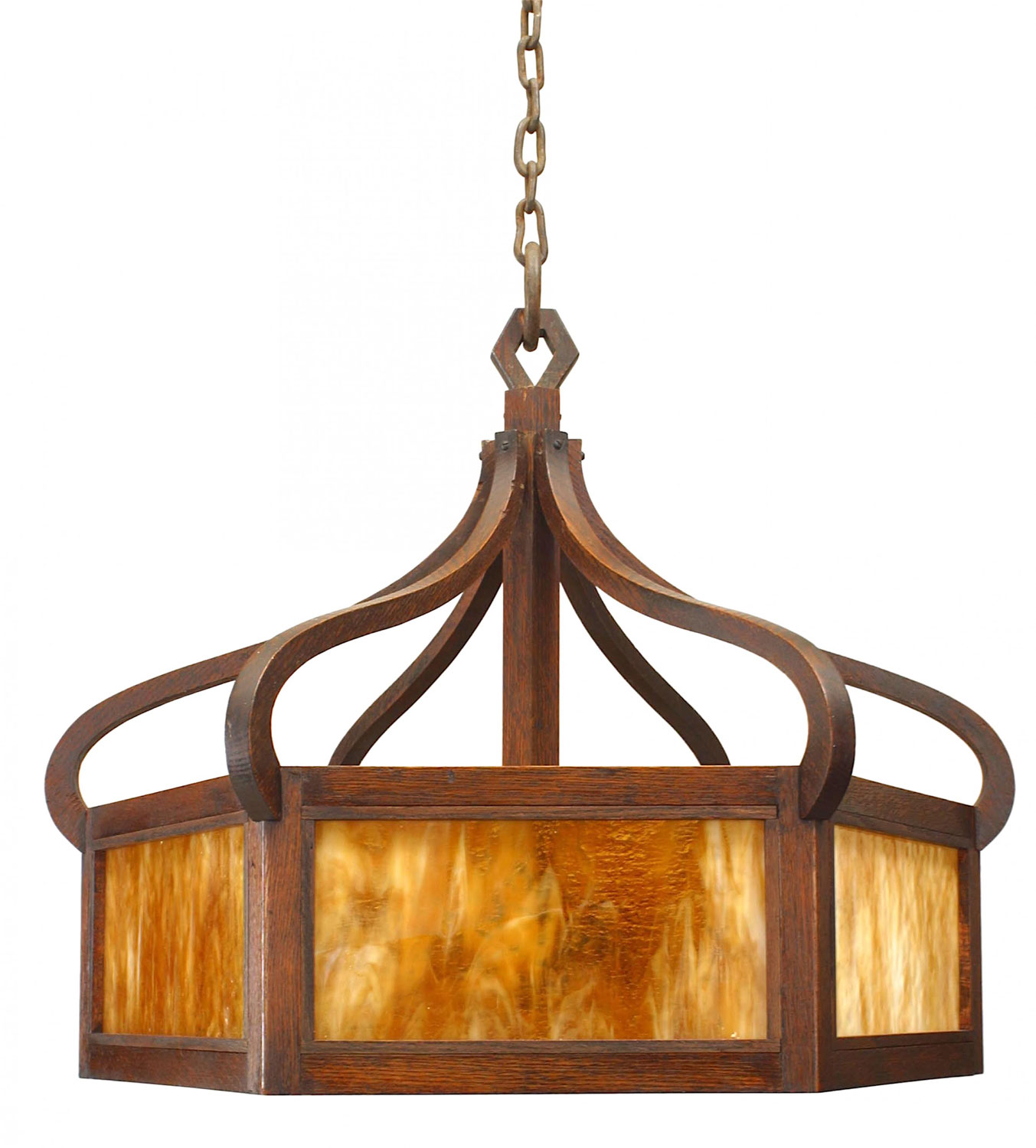 American mission oak and slag glass chandelier