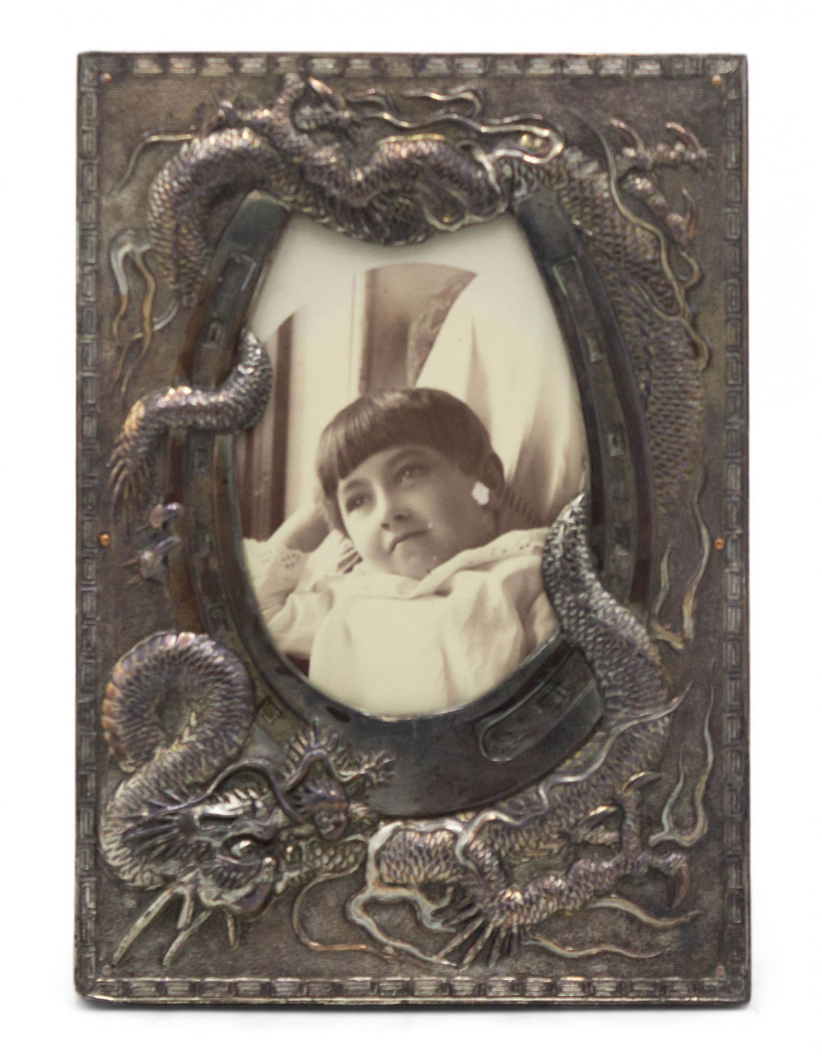 Chinese silver plate dragon picture frame