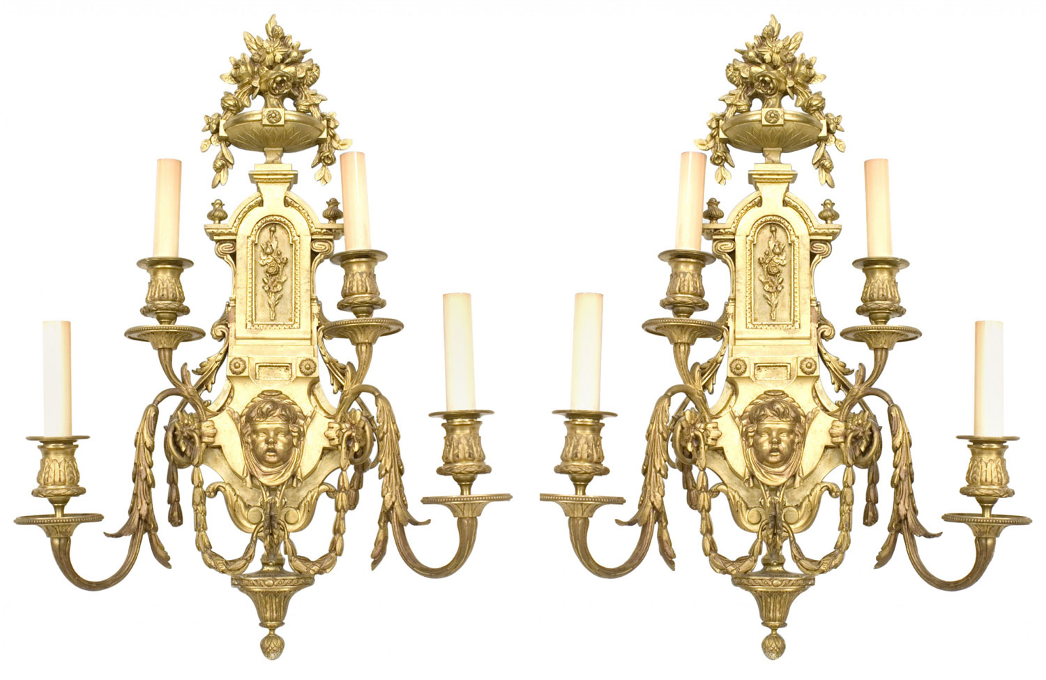French victorian bronze filigree wall sconces