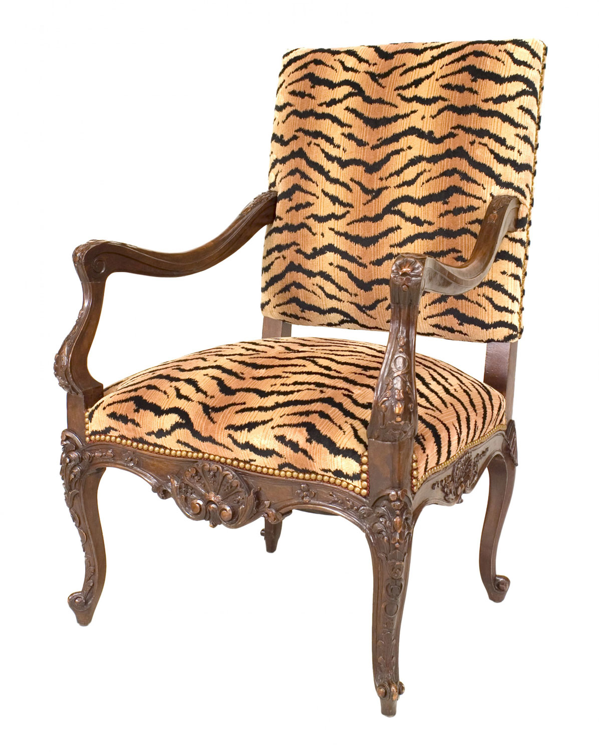 French regence faux tiger arm chair 1