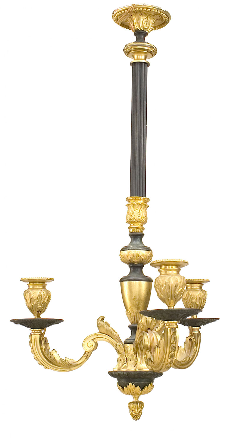French Victorian Style Bronze Black and Gilt Chandelier