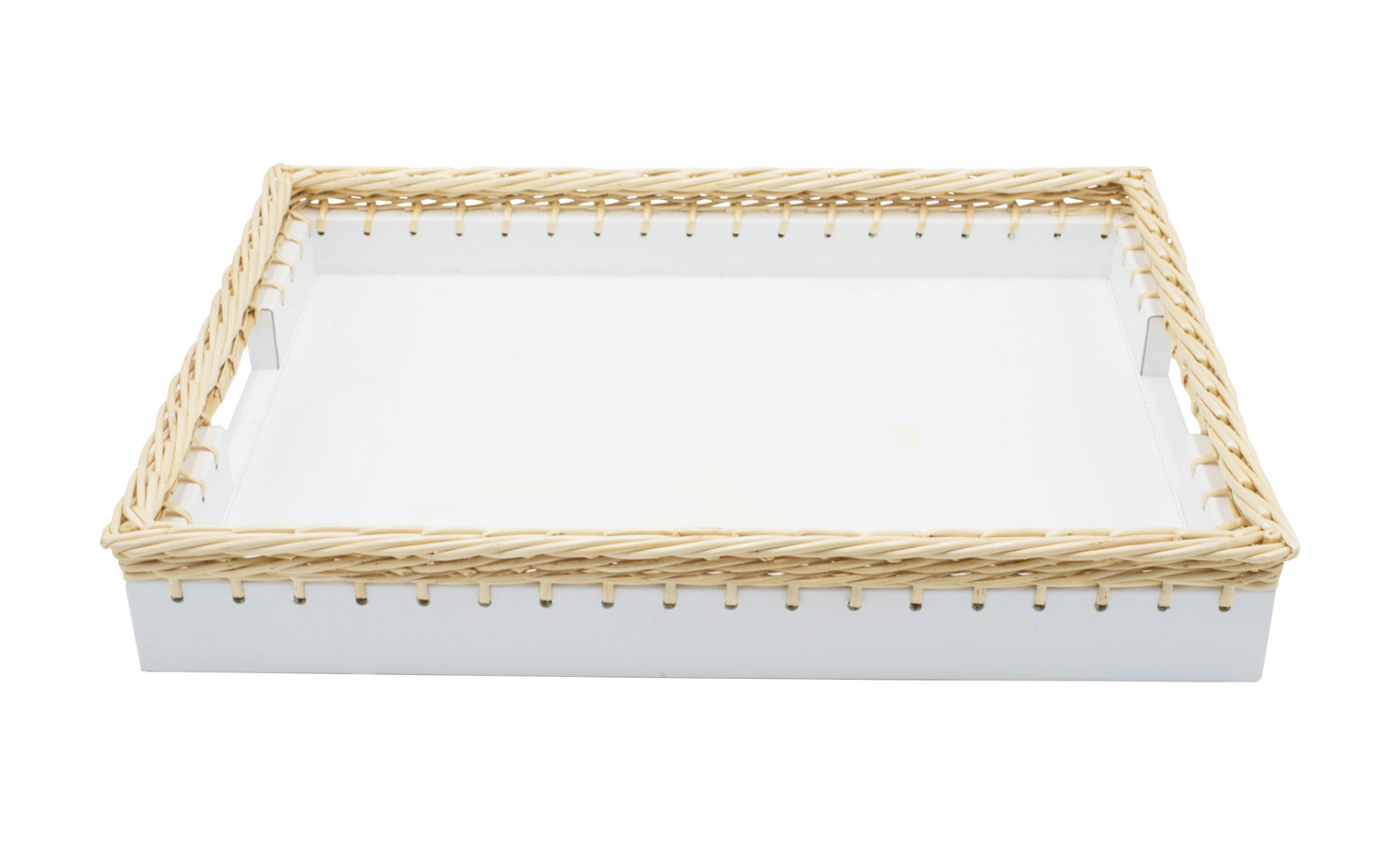 White leather and wicker tray