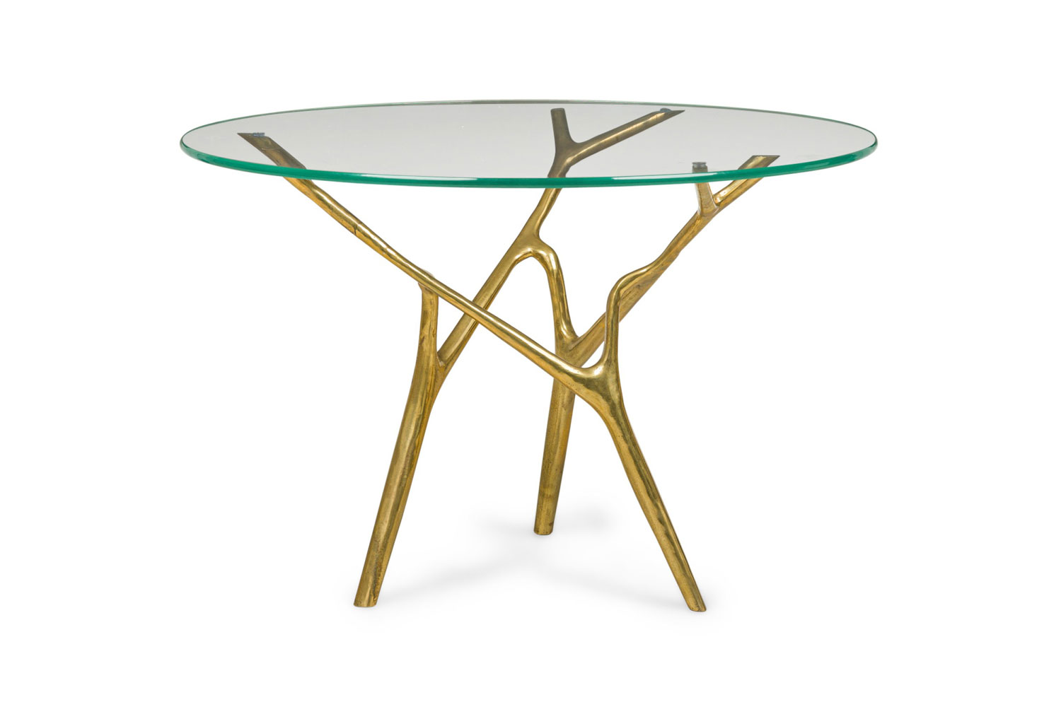 Contemporary modern polished bronze and glass circular branch form dining table by newel modern