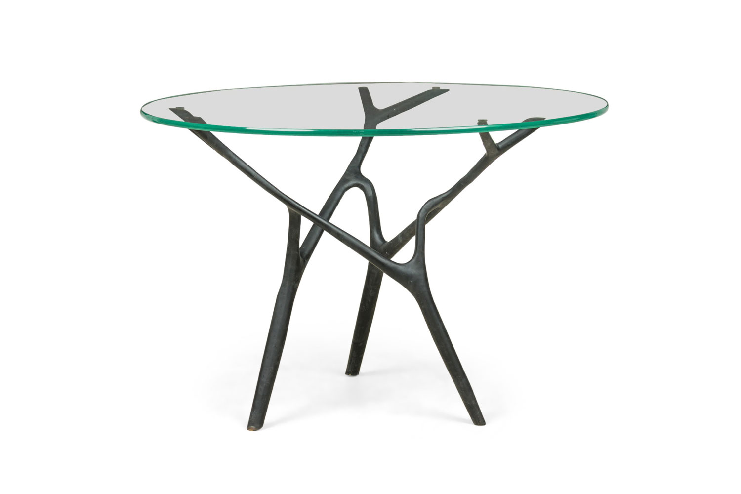 Contemporary modern bronze and glass circular organic branch form dining table by newel modern