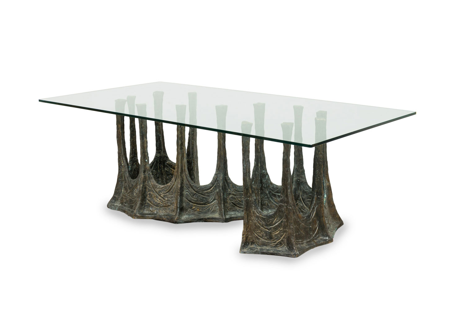 Contemporary modern organic s shaped sculptural bronzed and glass dining conference table