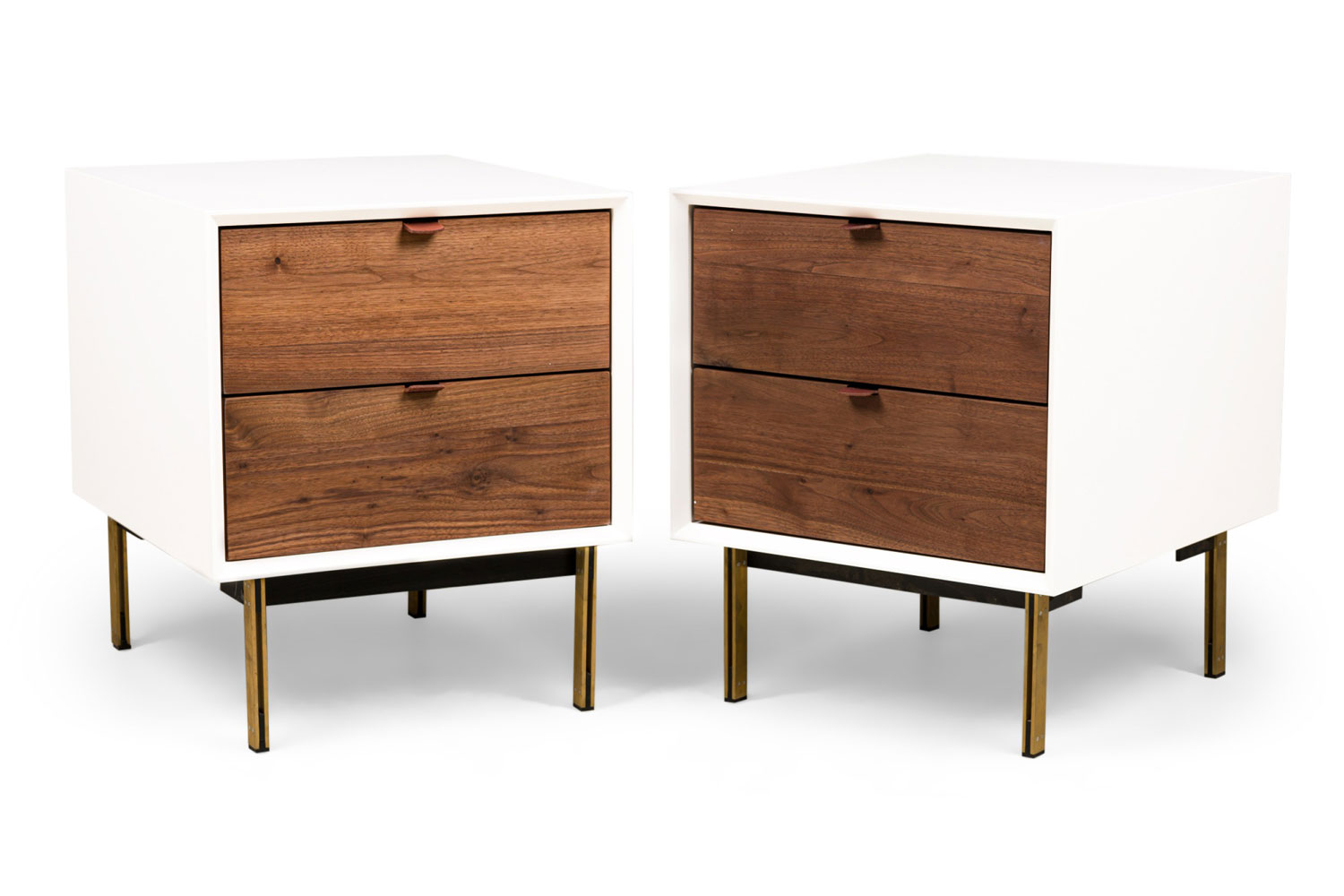 2 contemporary modern white cabinet and natural wood 2 drawer nightstands bedside tables