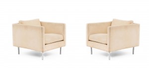 Mid century beige upholstered arm chair 1