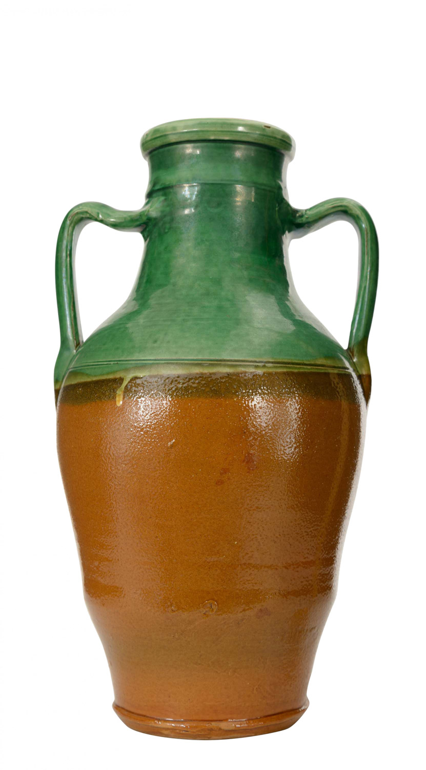 Green and brown glazed ceramic urn 1