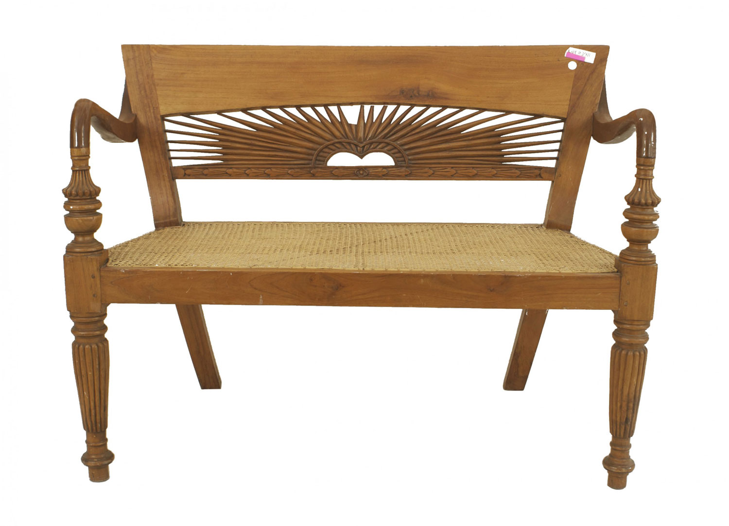 English anglo indian teak sunburst loveseat