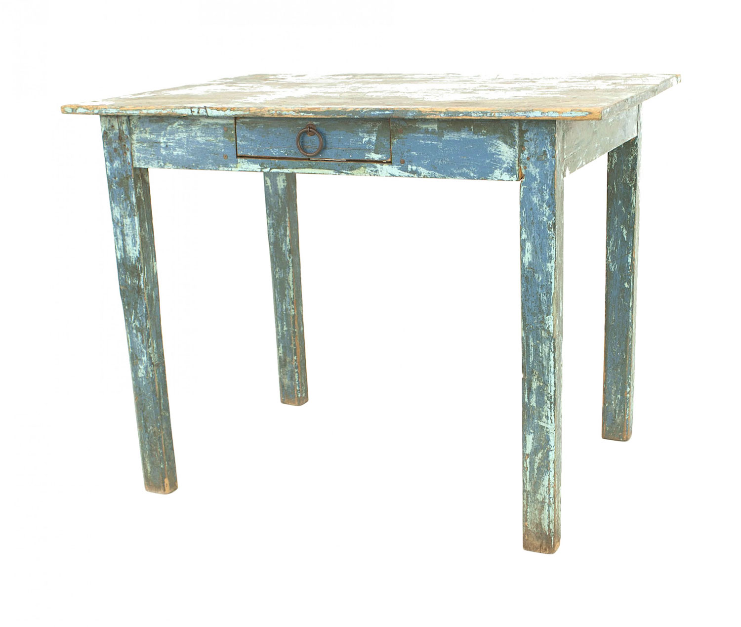 American country rustic blue painted drop leaf table