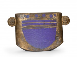 Art deco style bronze and blue porcelain vase