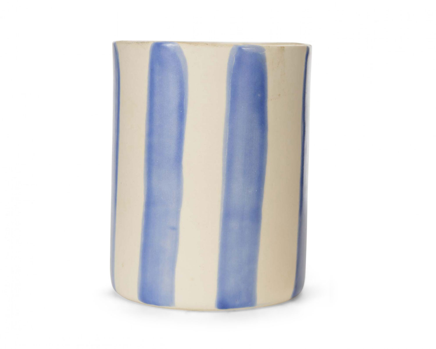 Blue and beige striped ceramic vase