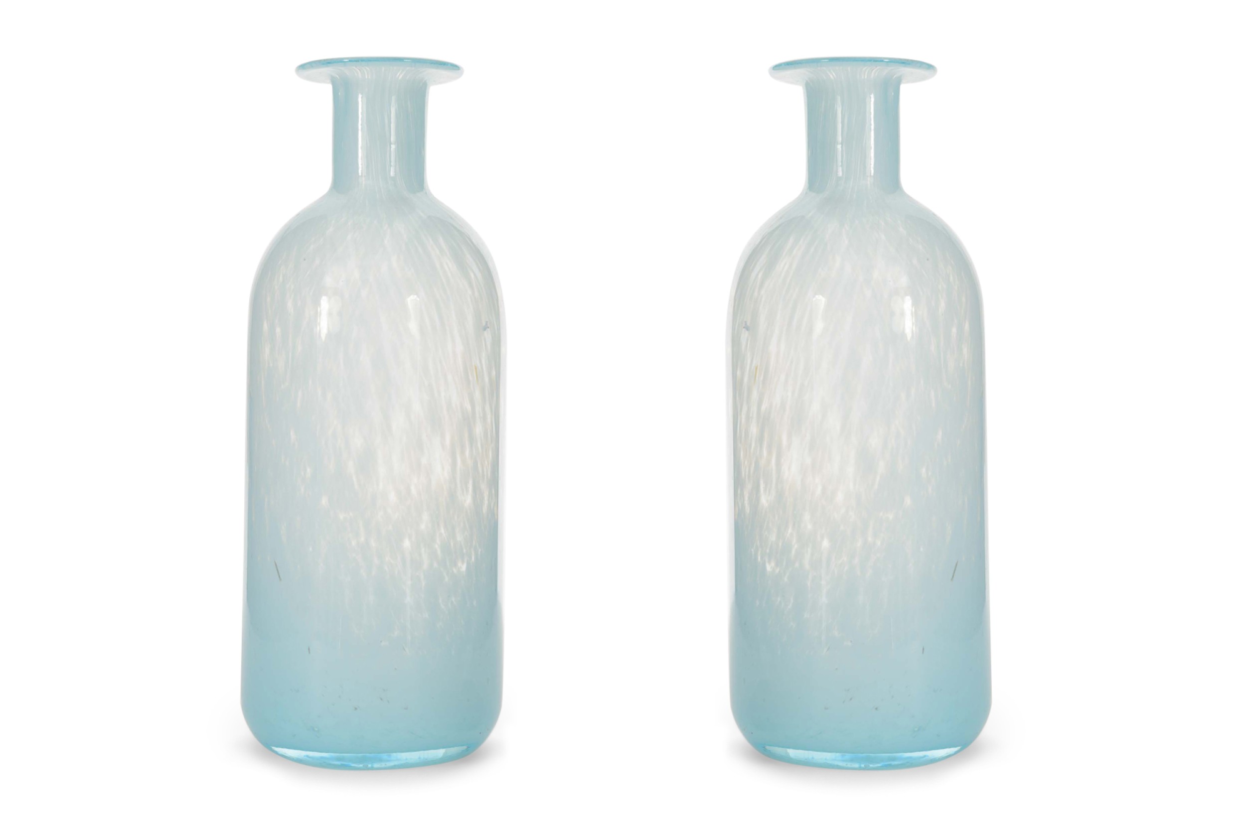 Vintage light blue spattered glass vases