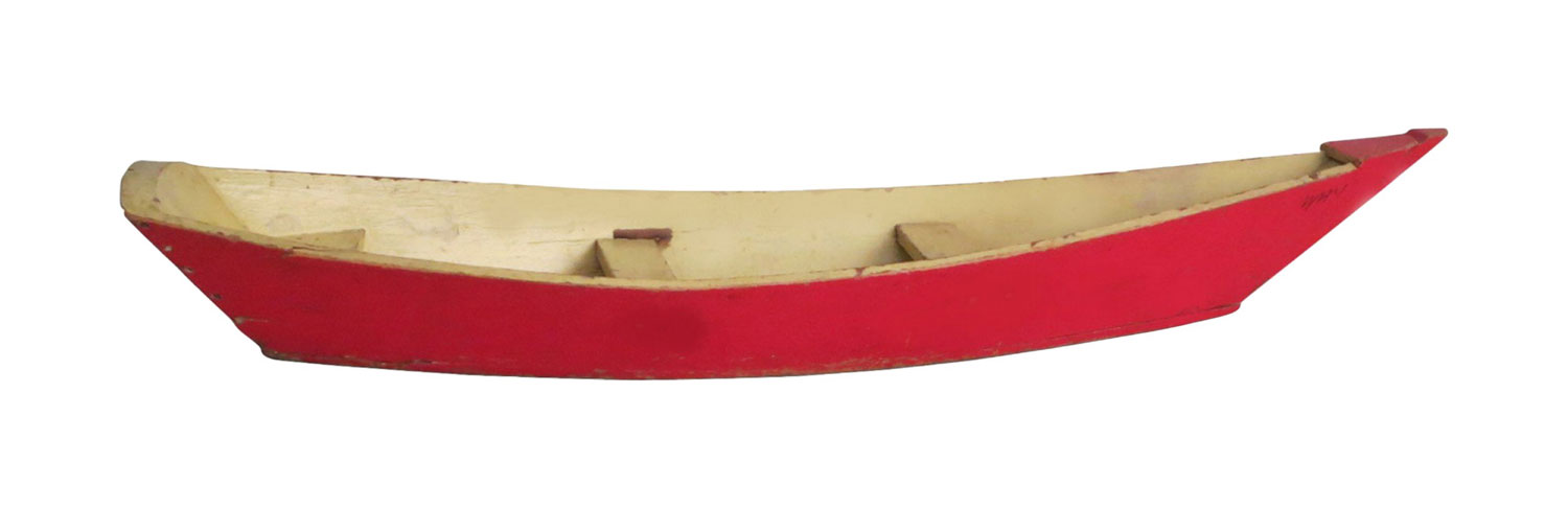 Rustic painted wooden rowboat model