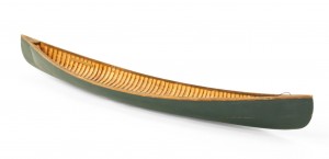 Rustic painted wooden canoe model