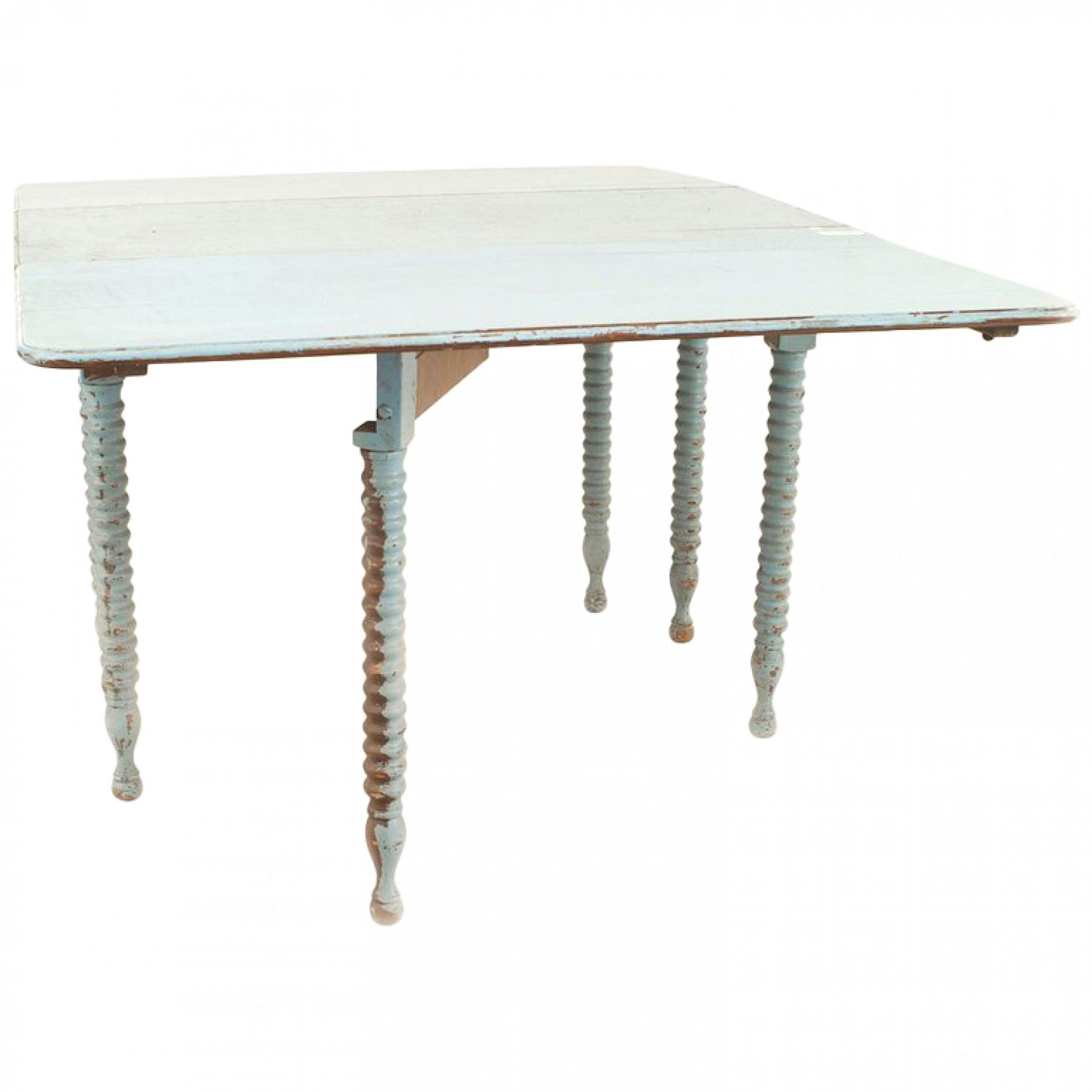 American country rustic blue painted drop leaf table 1
