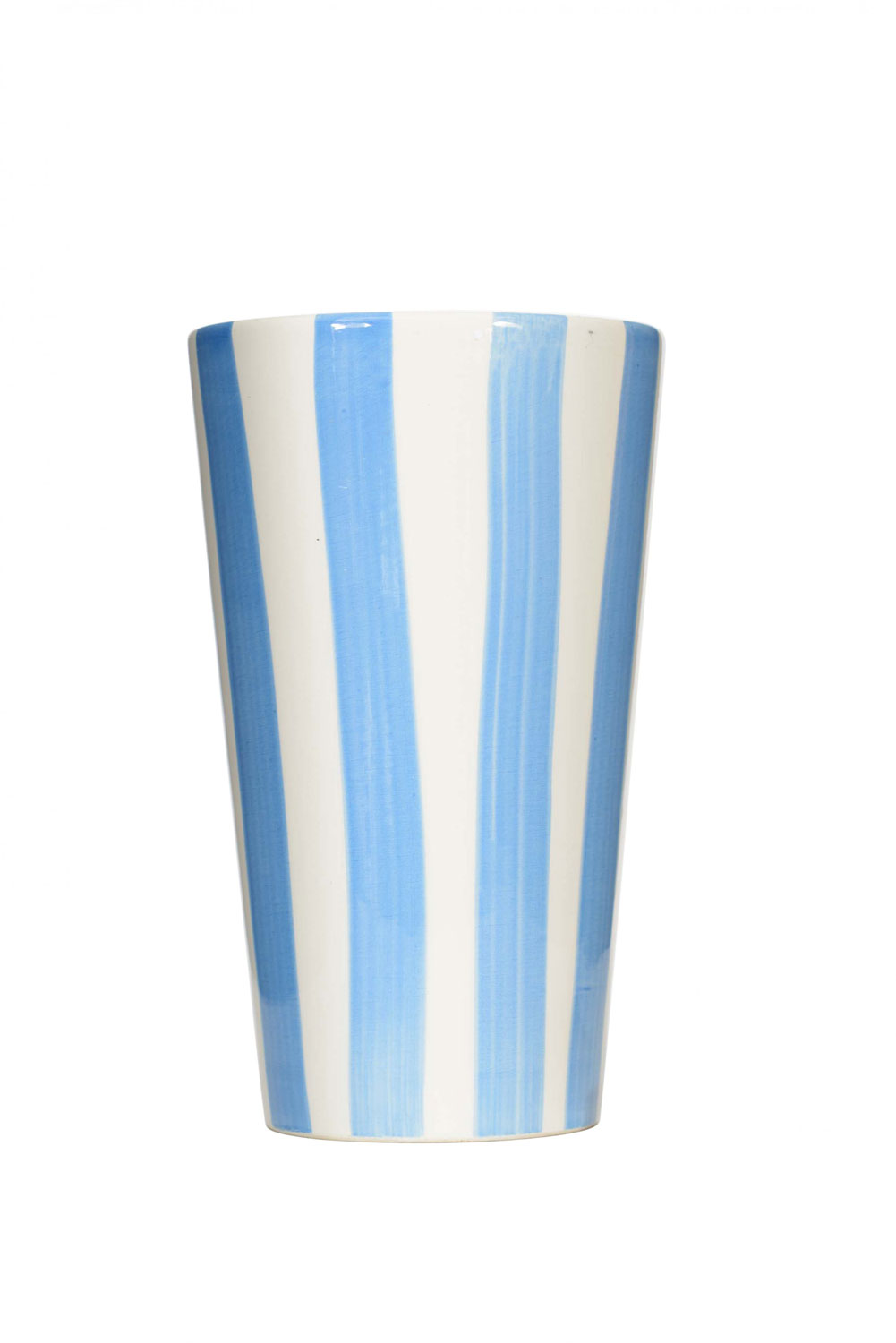 Blue and white striped ceramic vase