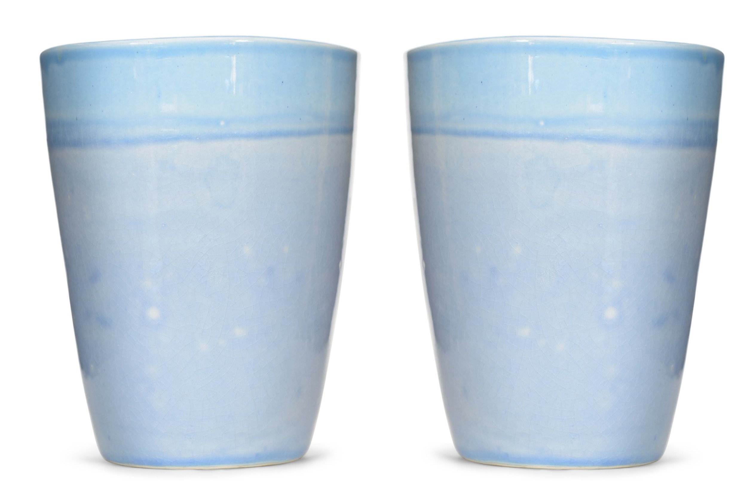 2 blue crackle glazed ceramic vases