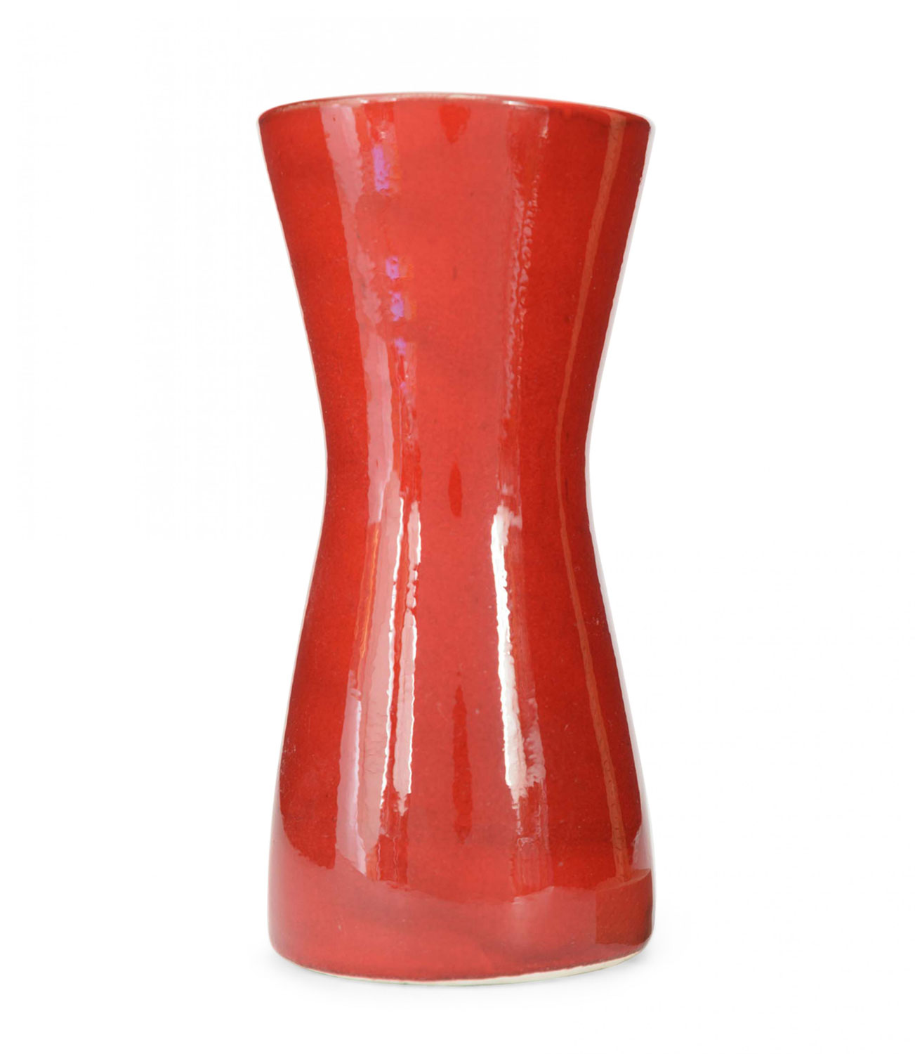 Red hourglass shaped ceramic vase
