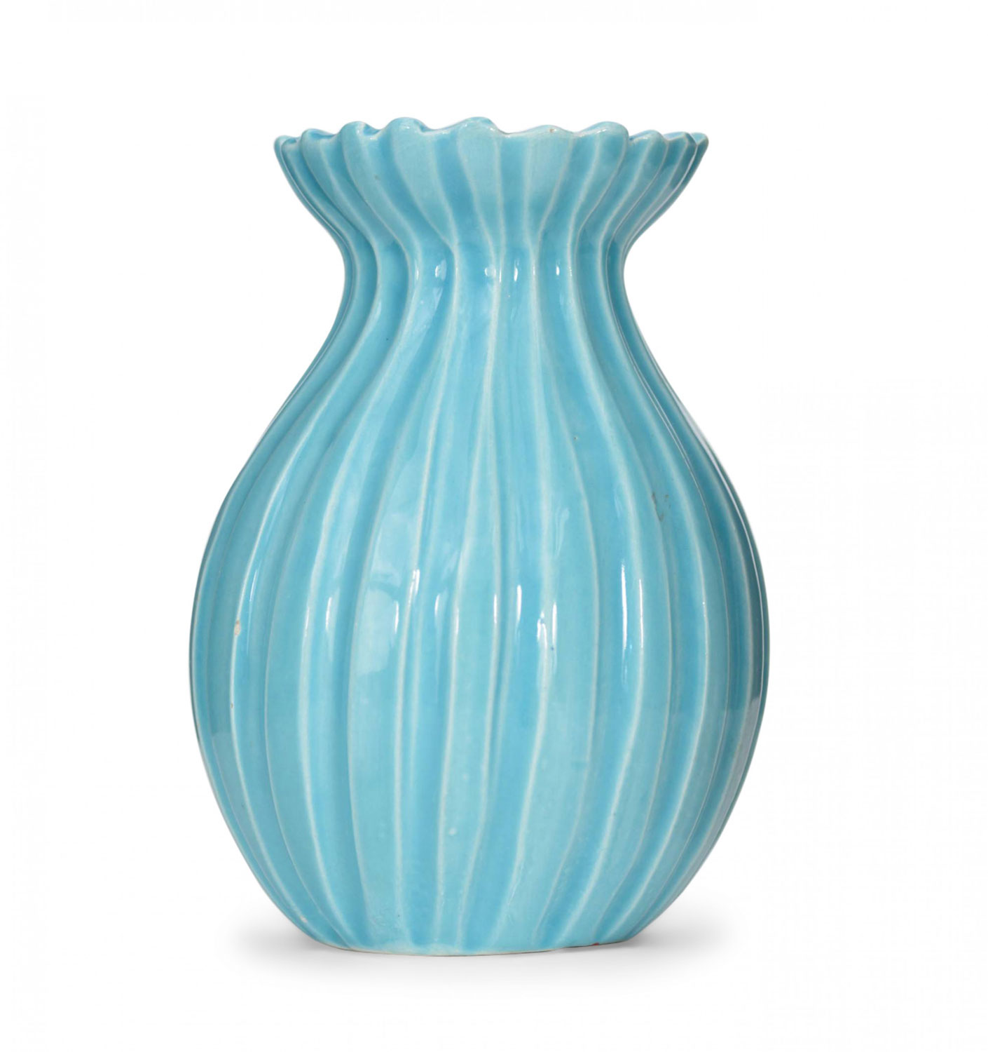 Blue ribbed glazed ceramic vase 1