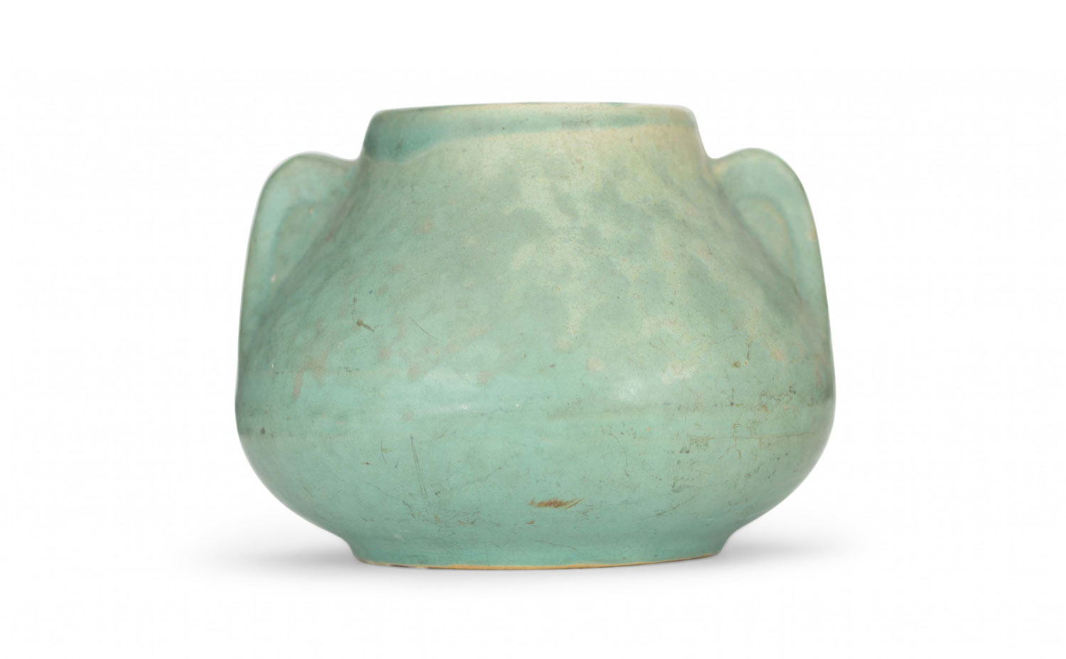 Wide Bodied Mint Green Ceramic Vase with Handles