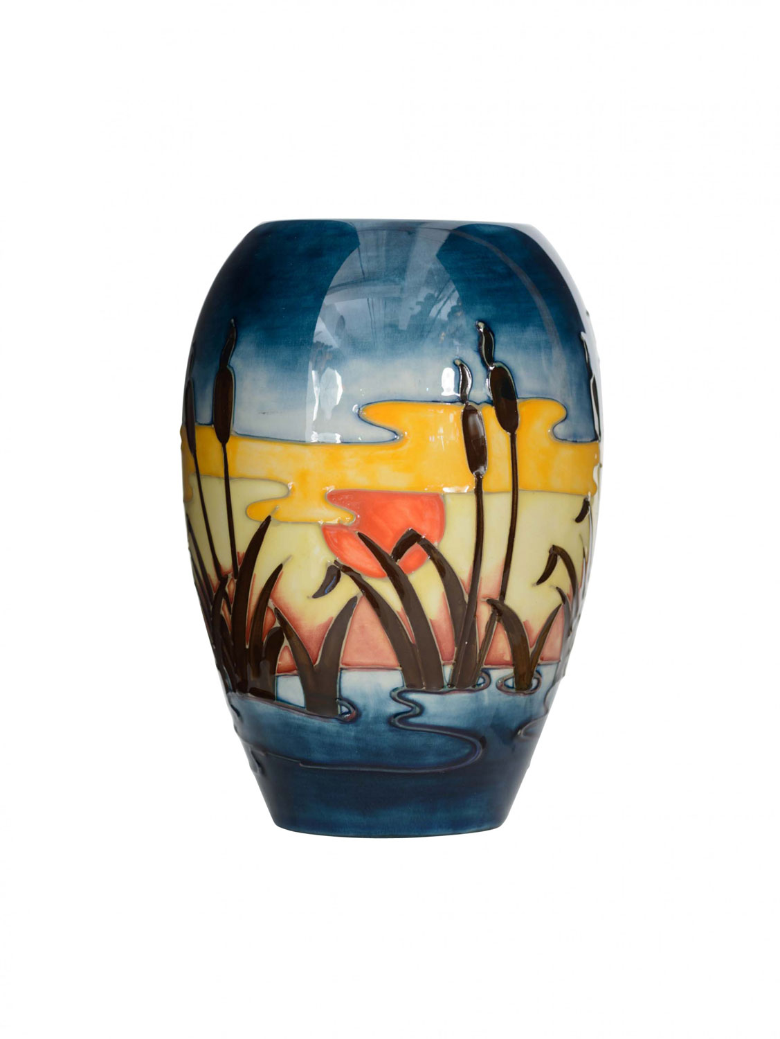 Moorcroft ceramic vase with painted sunset scene