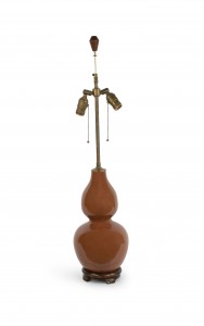 American mid century brown porcelain table lamp
