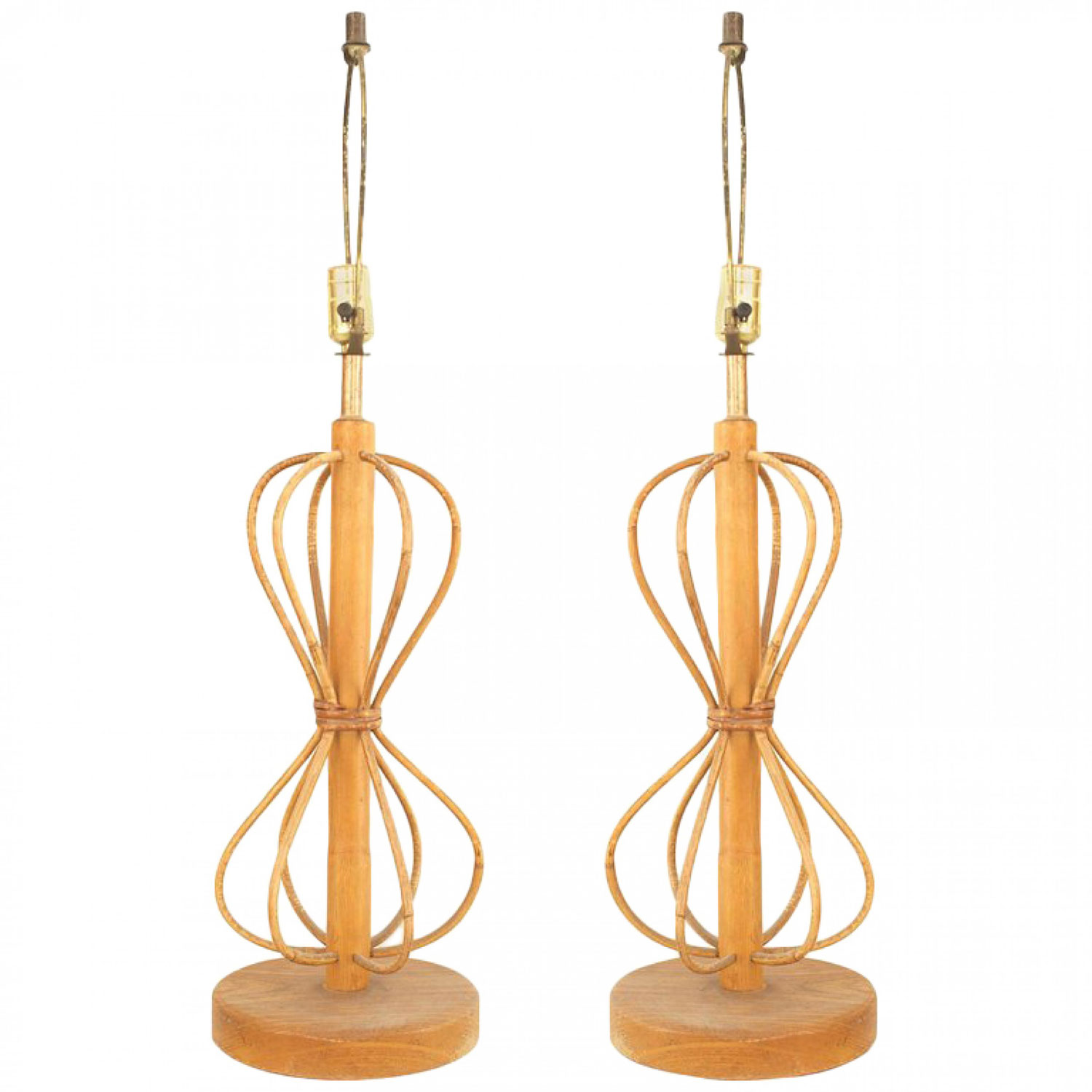 American mid century bamboo table lamps 1